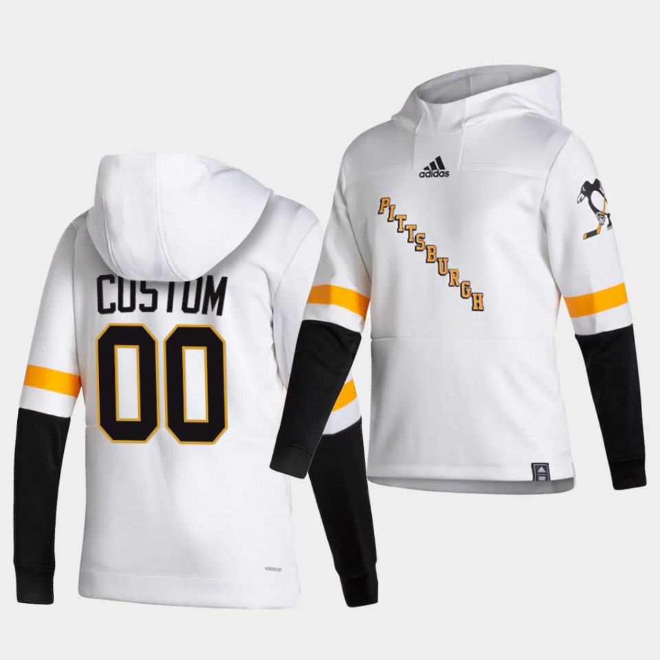 Men Pittsburgh Penguins #00 Custom White  NHL 2021 Adidas Pullover Hoodie Jersey